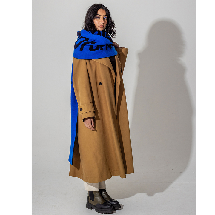 Liberté, Egalité, Sororité® Lambswool Feminist Slogan Scarf in Klein & Navy