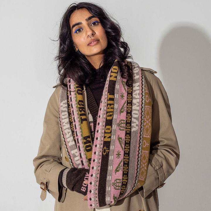 Feminist Fairisle Loop Scarf in Cocoa