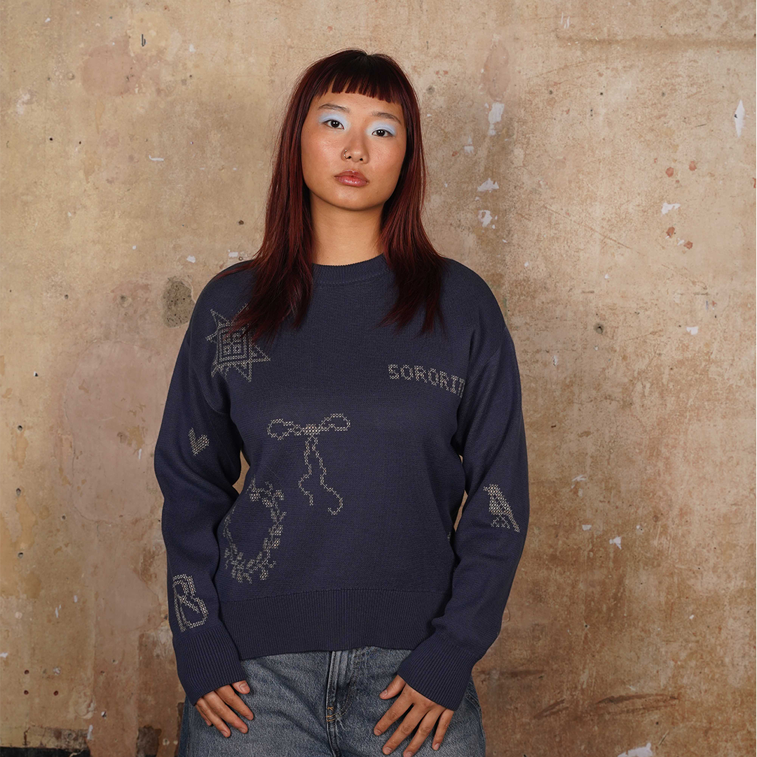 Cross Stitch Jumper in Midnight & Putty