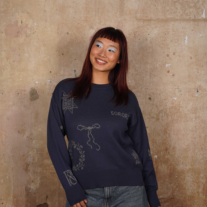 Cross Stitch Jumper in Midnight & Putty