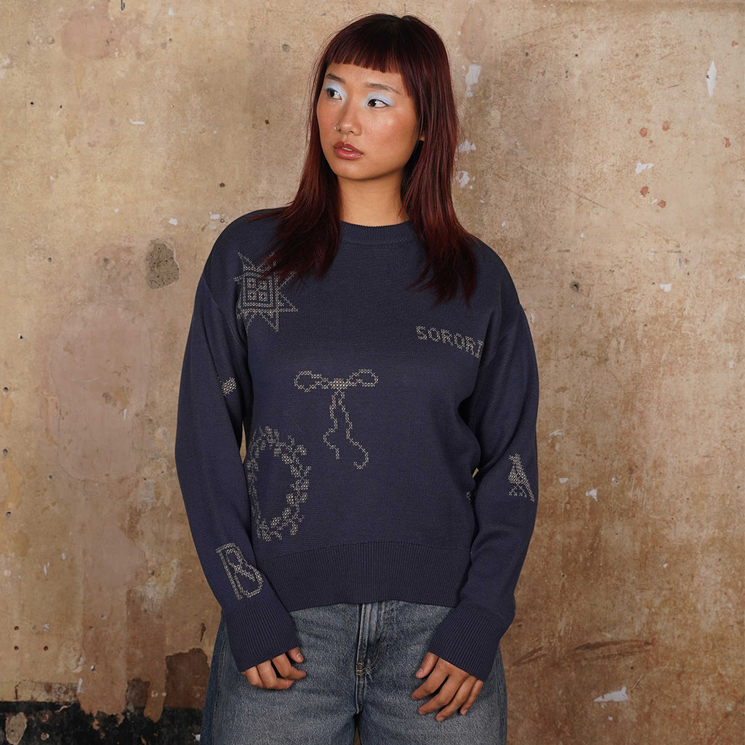 Cross Stitch Jumper in Midnight & Putty