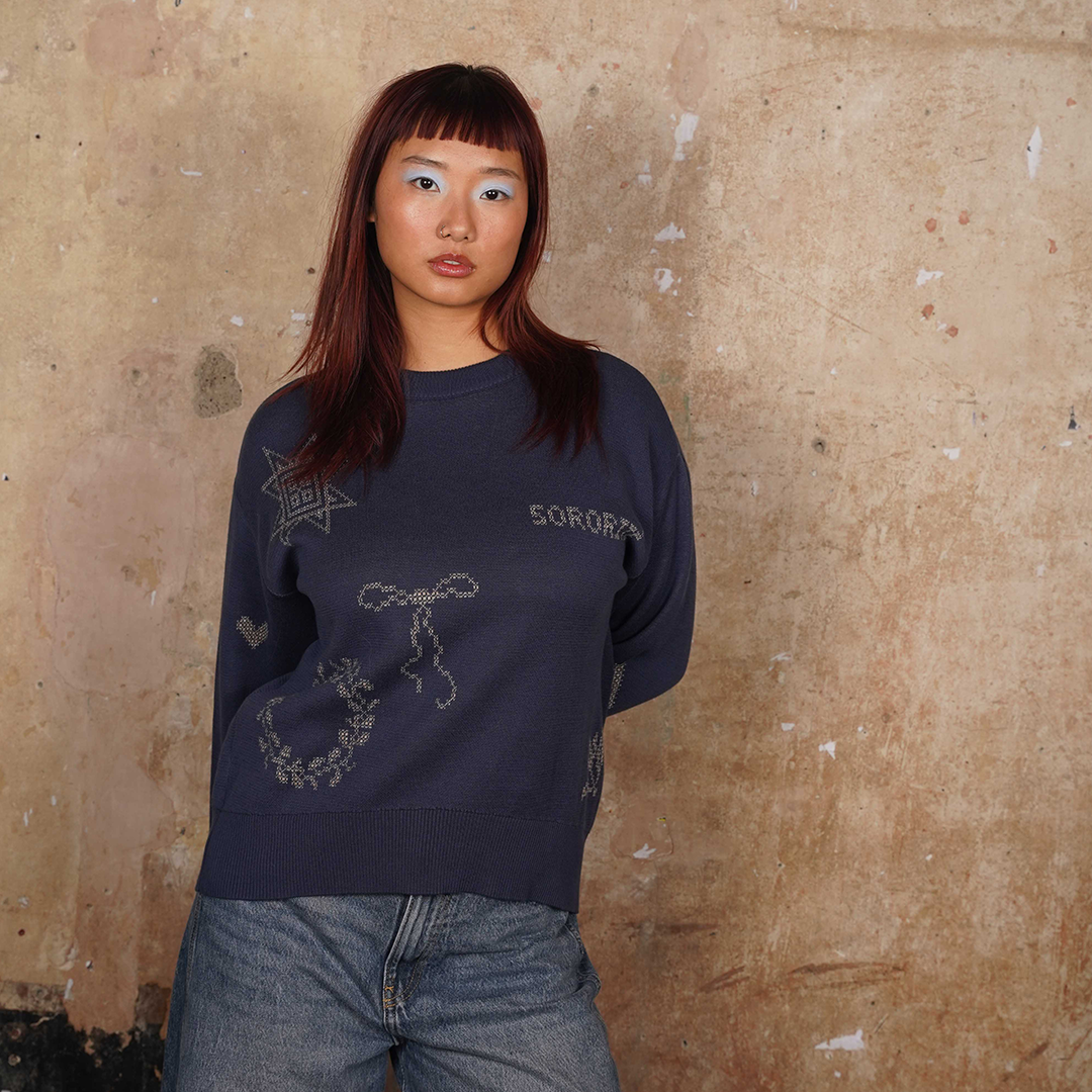 Cross Stitch Jumper in Midnight & Putty