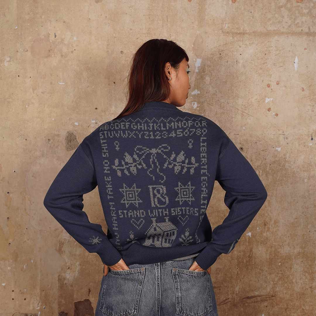 Cross Stitch Jumper in Midnight & Putty - Black & BeechXS