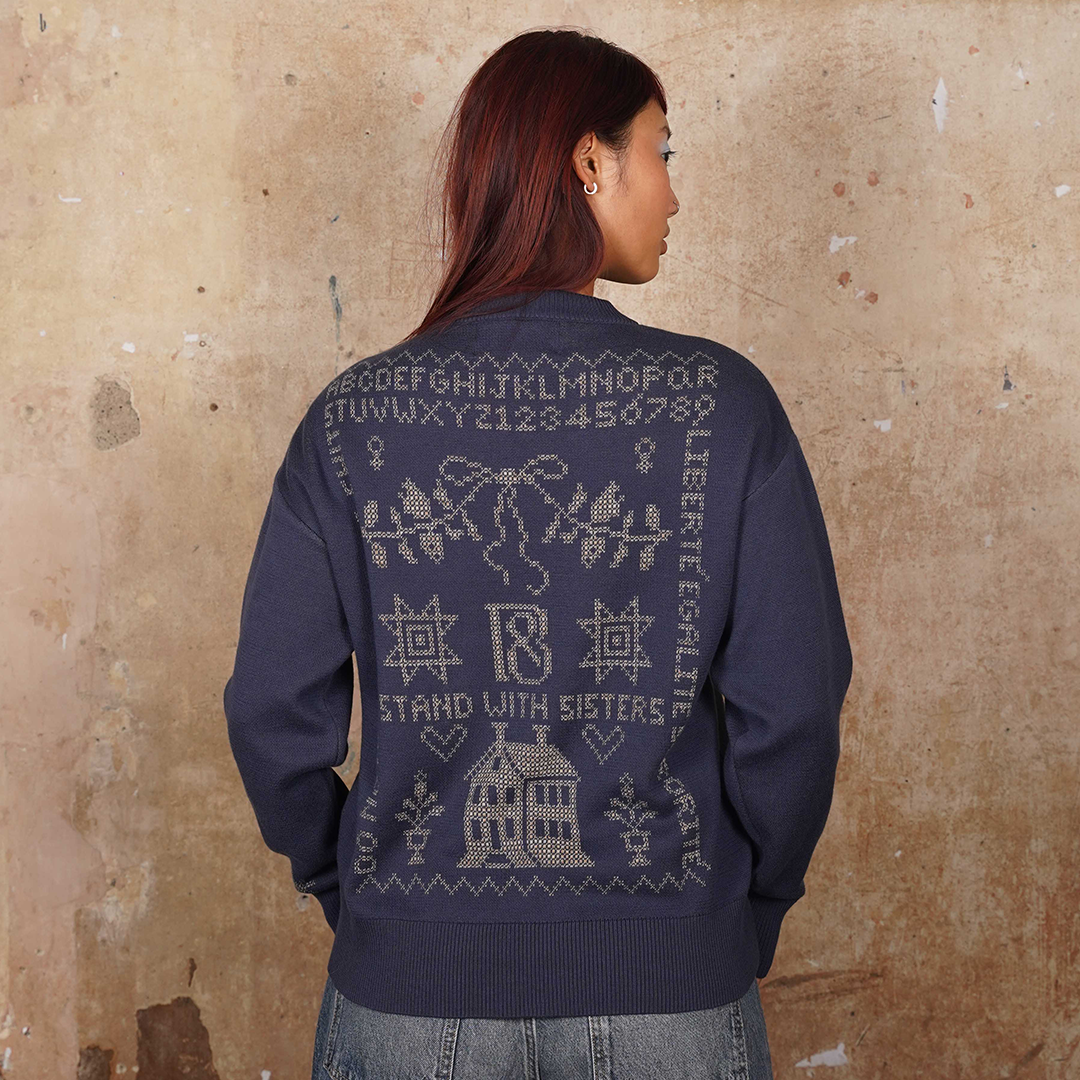 Cross Stitch Jumper in Midnight & Putty