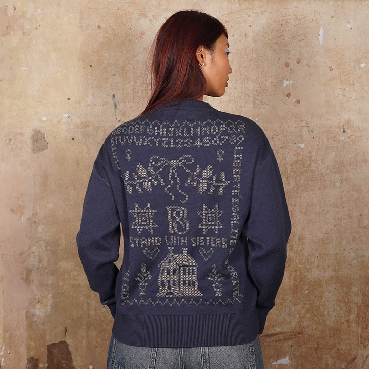 Cross Stitch Jumper in Midnight & Putty