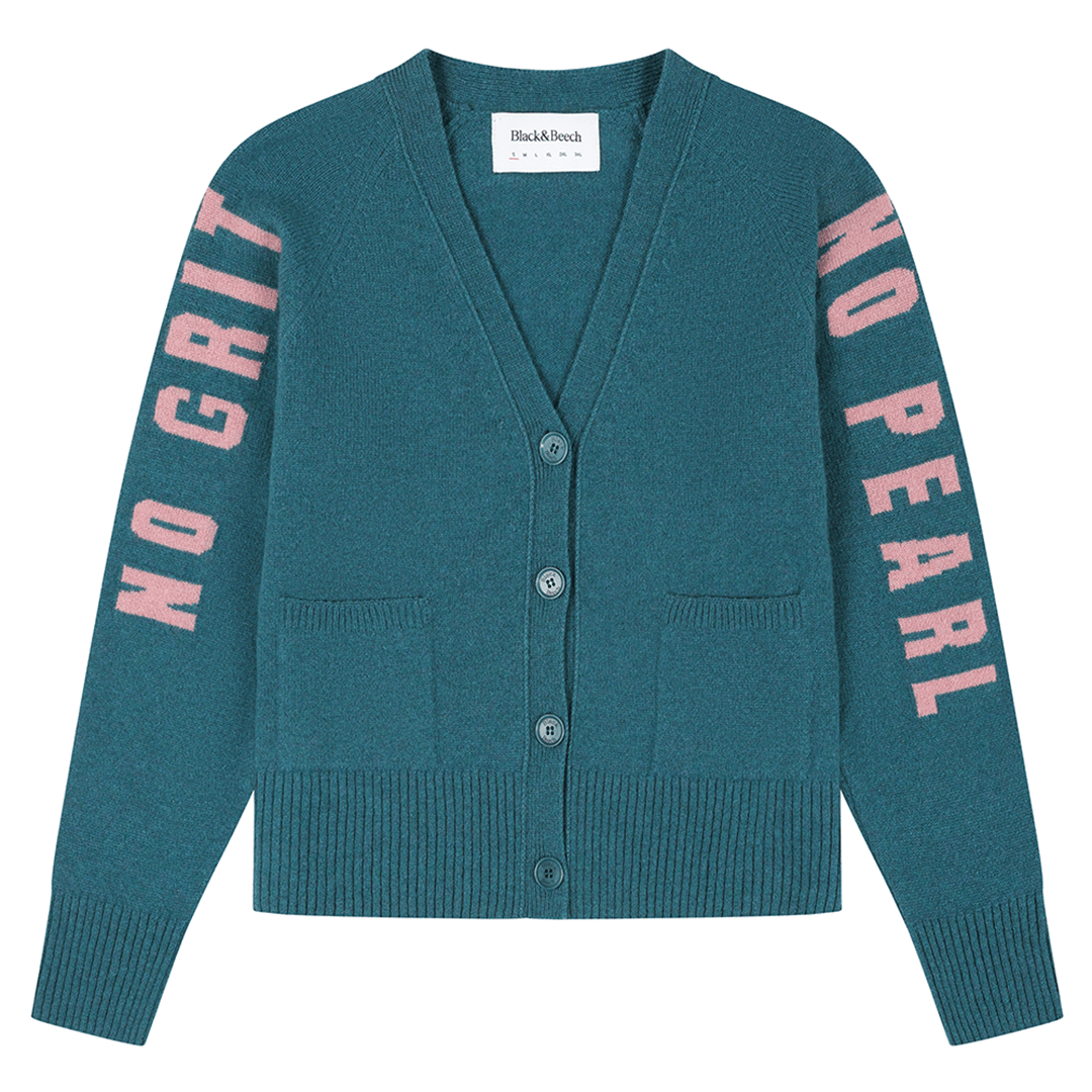 Pre-Order - No Grit No Pearl Cardigan in Teal & Calamine - Black & BeechXS