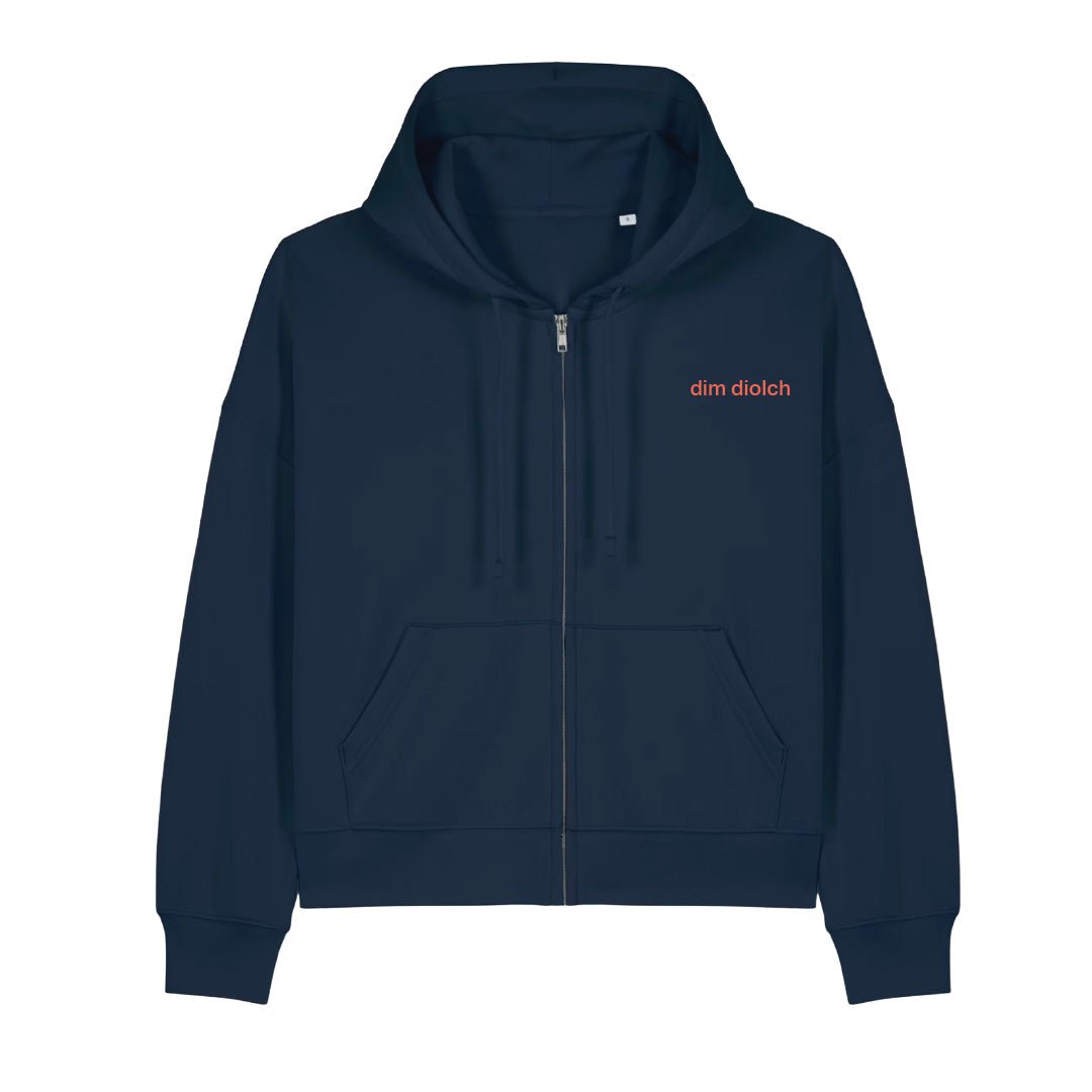 Dim Diolch Embroidered Hoodie - PREORDER - Black &amp; BeechNavy with Orange Thread