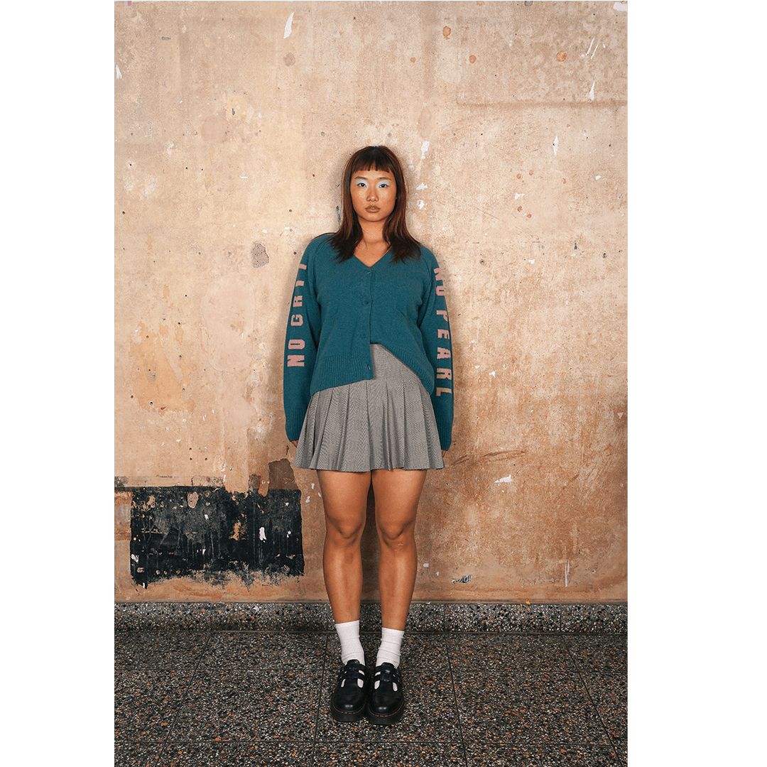 Pre-Order - No Grit No Pearl Cardigan in Teal &amp; Calamine - Black &amp; BeechXS