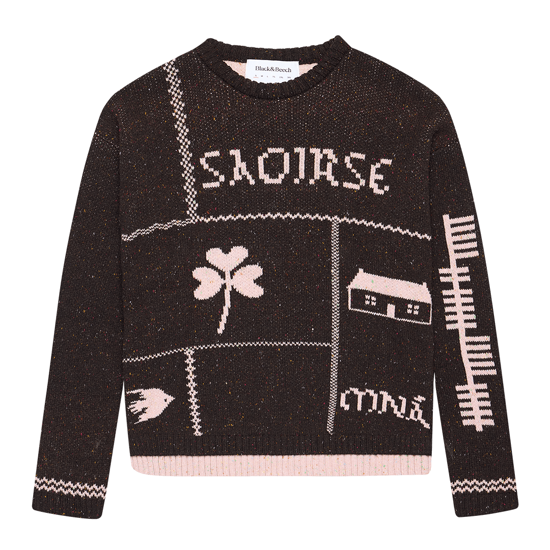 Saoirse Jumper in Peat & Dogrose - Black & BeechXS