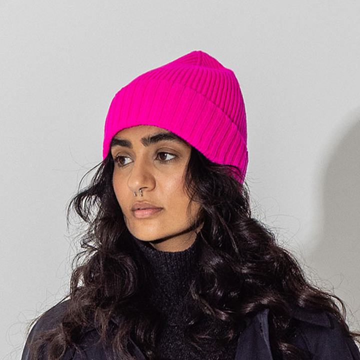 Cashmere Blend Beanie in Fluro Pink