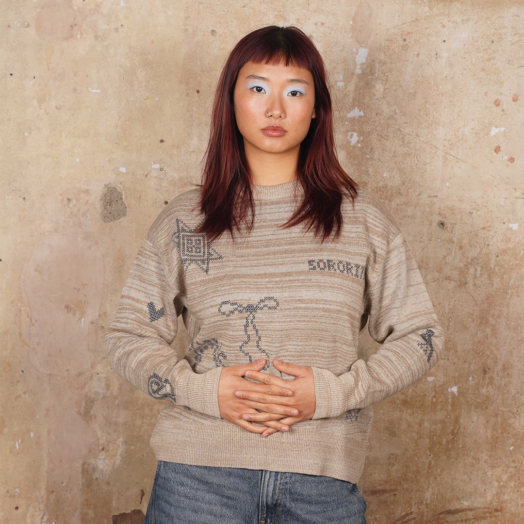 Cross Stitch Jumper in Putty & Midnight