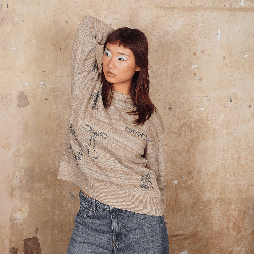 Cross Stitch Jumper in Putty & Midnight - Black & BeechXS