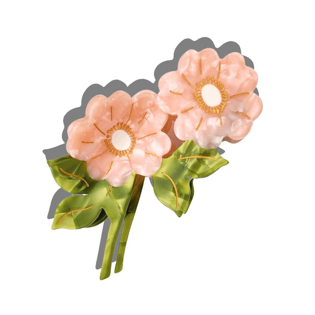 Hand-painted Wild Roses Claw Hair Clip - Black & Beech