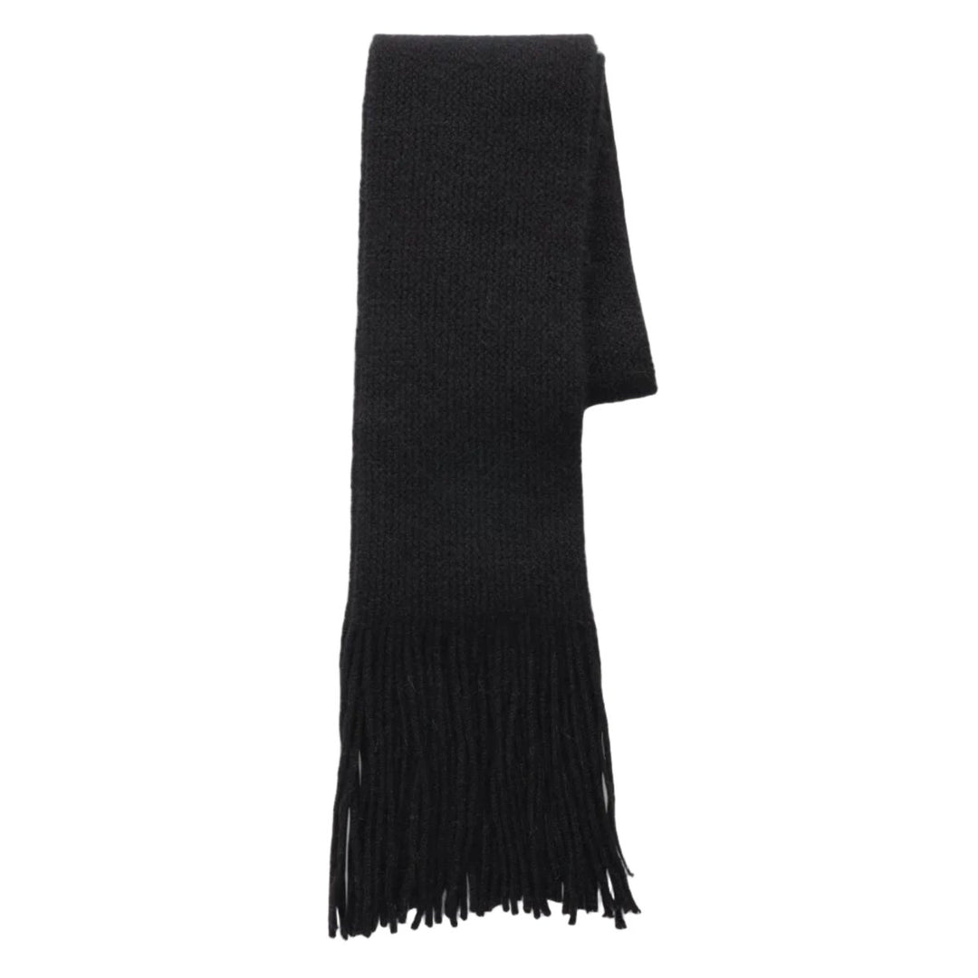 Skinny Fringed Scarf in Black - Black & Beech