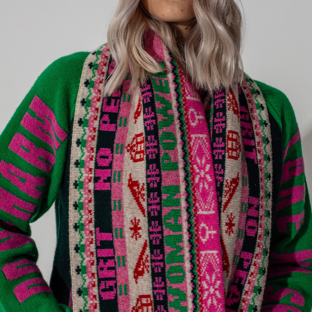Feminist Fairisle Loop Scarf in Bubblegum