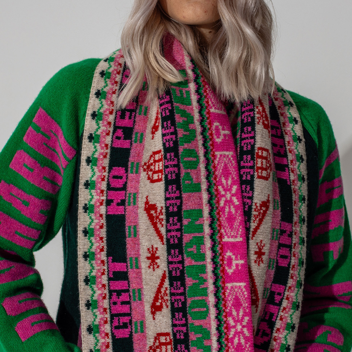 Feminist Fairisle Loop Scarf in Bubblegum