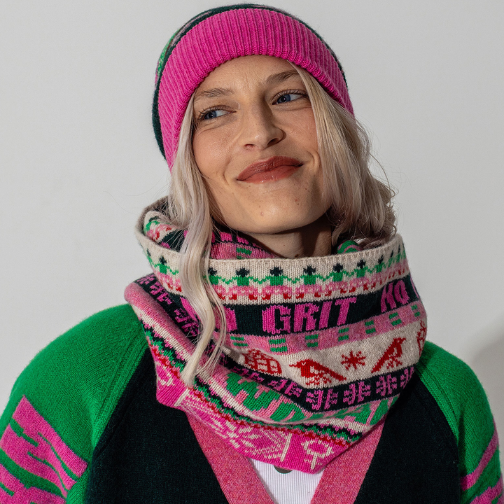 Feminist Fairisle Loop Scarf in Bubblegum