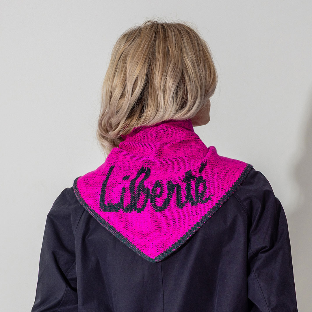 Liberté Lambswool Triangle Scarf in Fluro Pink & Evergreen