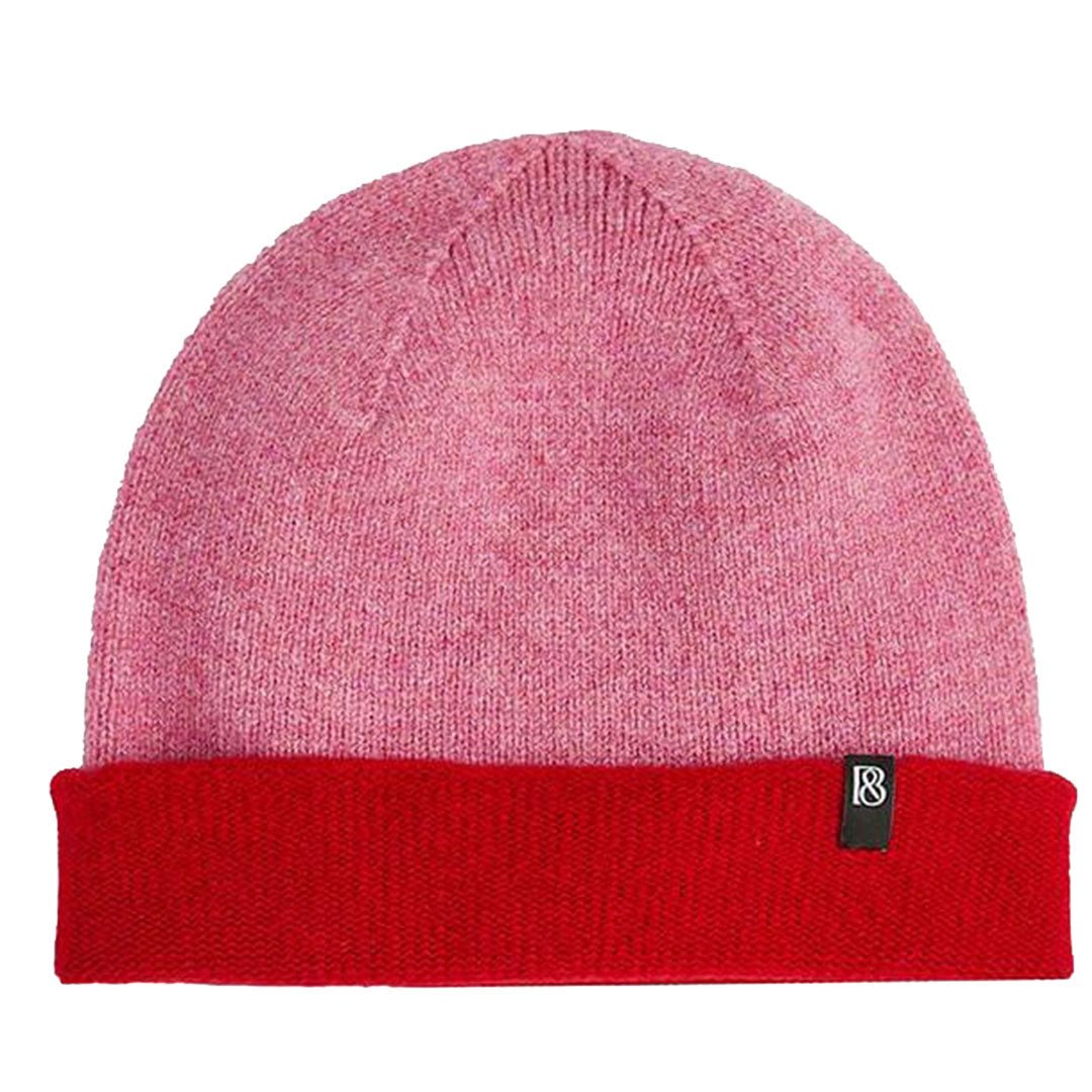 Pre-Order - Colour Block Beanie in French Rose & Rouge - Black & Beech