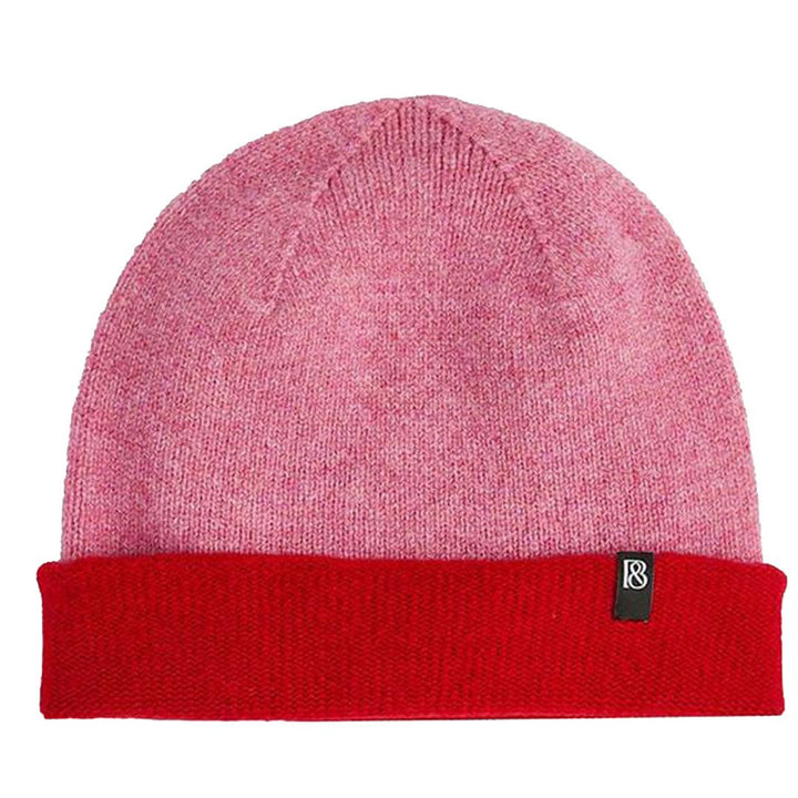 Pre-Order - Colour Block Beanie in French Rose &amp; Rouge - Black &amp; Beech