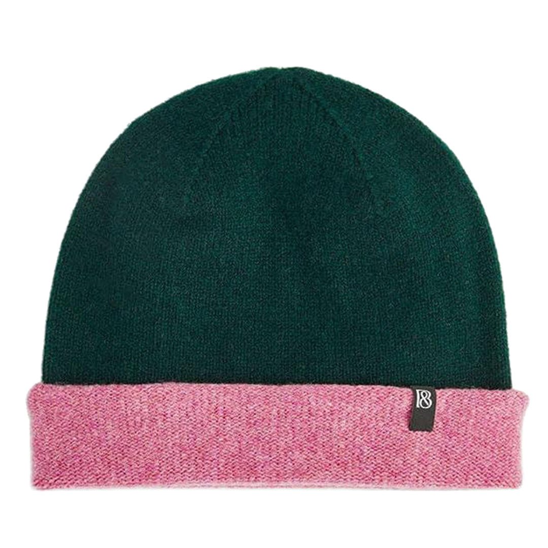 Pre-Order - Colour Block Beanie in Forest Green & French Rose - Black & Beech