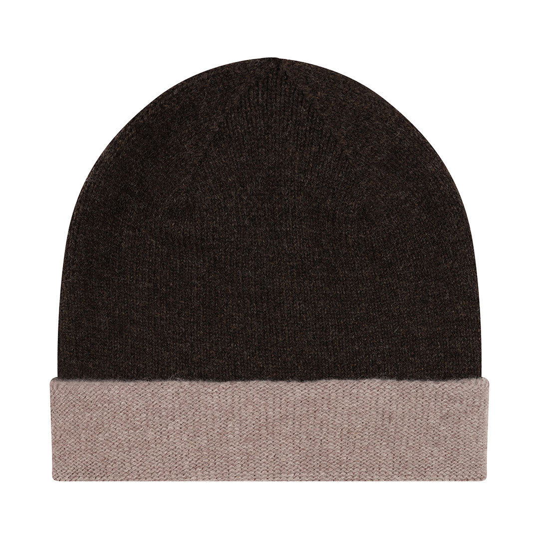 Pre-Order - Colour Block Beanie in Cocoa & Mushroom - Black & Beech
