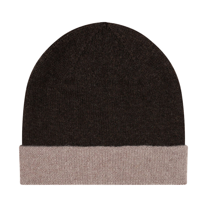 Pre-Order - Colour Block Beanie in Cocoa &amp; Mushroom - Black &amp; Beech