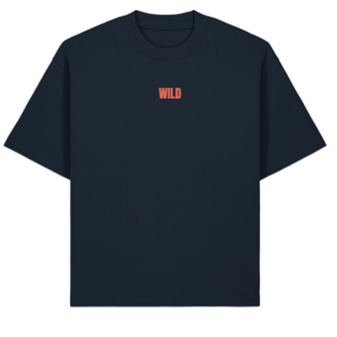 Wild Embroidered T-shirt - PREORDER - Black &amp; BeechPink with Navy Thread