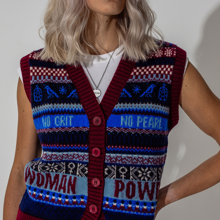 *PRE ORDER* Reversible Fairisle Lambswool Waistcoat in Klein & Claret