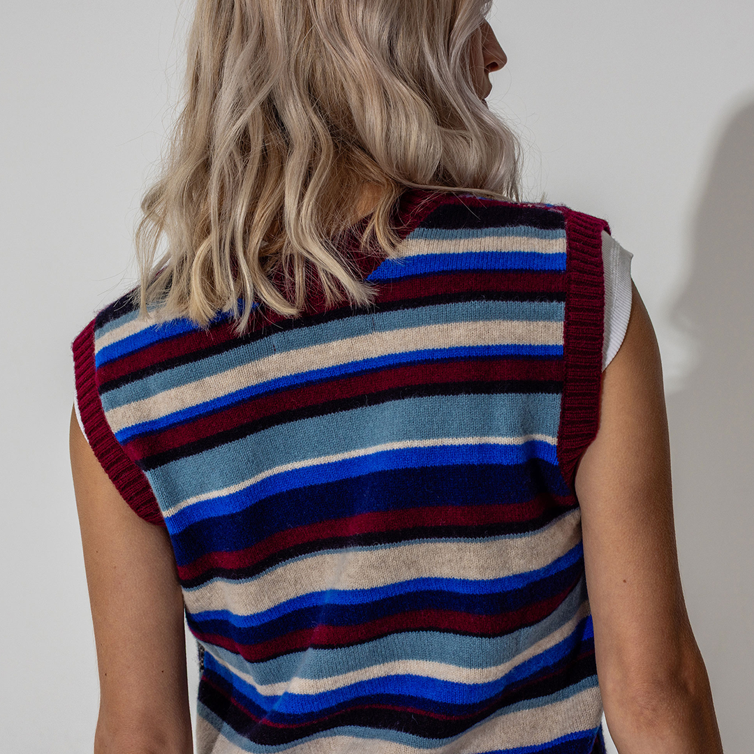 *PRE ORDER* Reversible Fairisle Lambswool Waistcoat in Klein & Claret