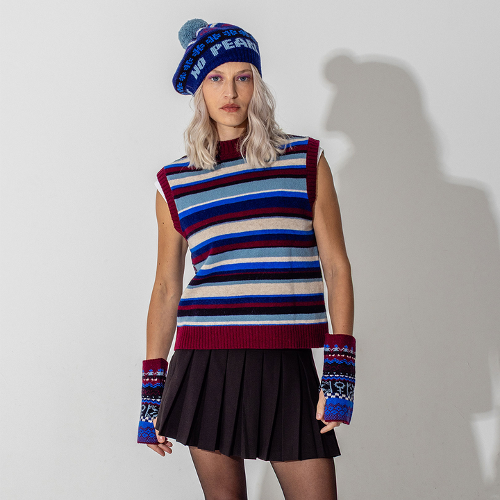 *PRE ORDER* Reversible Fairisle Lambswool Waistcoat in Klein & Claret