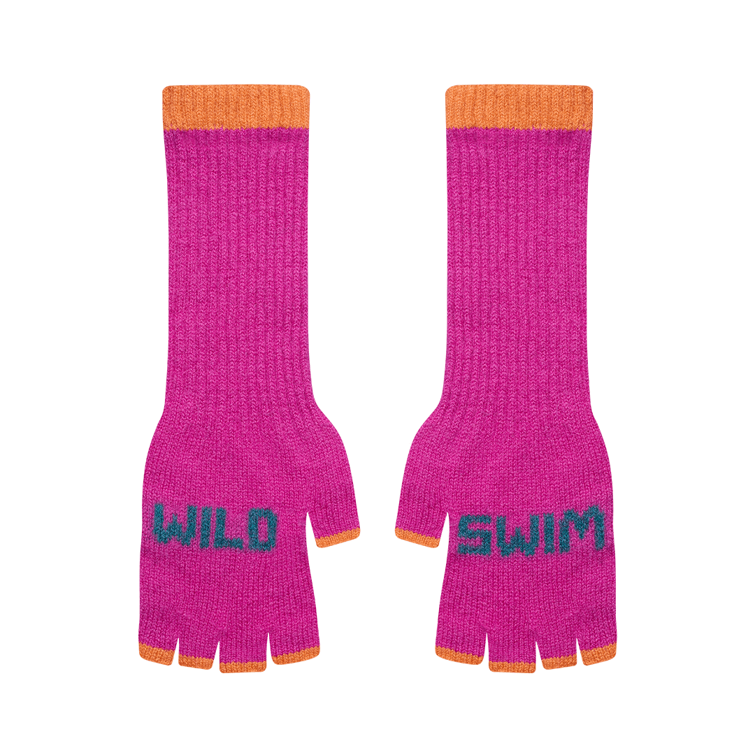 Pre-Order - Wild Swim Fingerless Gloves in Fuchsia & Teal - Black & Beech