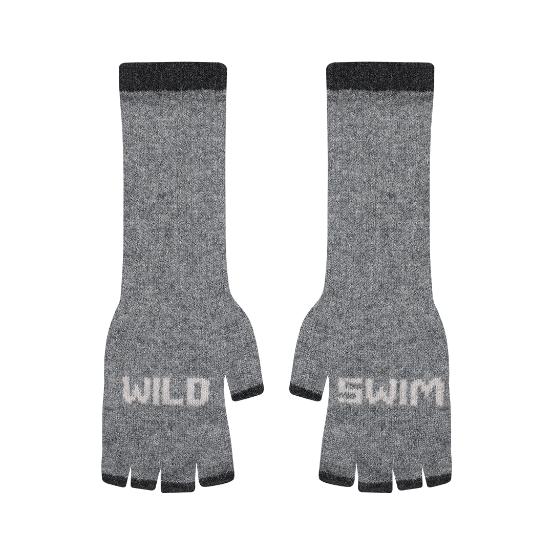 Pre-Order - Wild Swim Fingerless Gloves in Grey & Cloud - Black & Beech