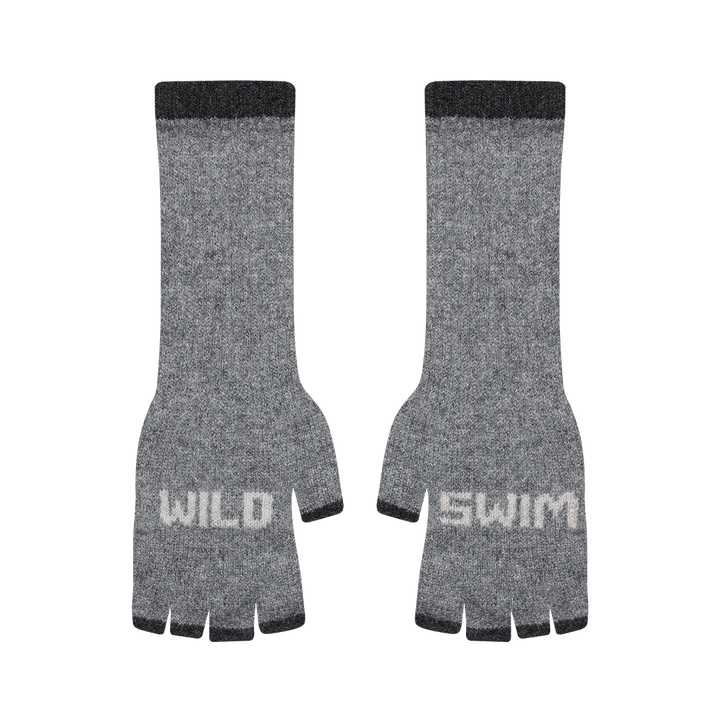 Pre-Order - Wild Swim Fingerless Gloves in Grey &amp; Cloud - Black &amp; Beech