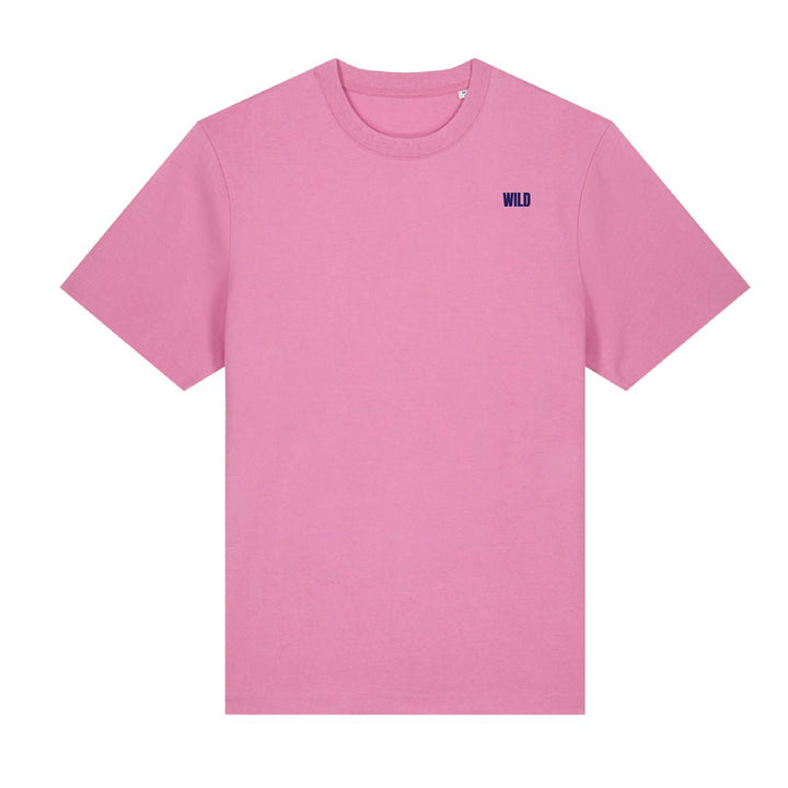 Wild Embroidered T-shirt - PREORDER - Black &amp; BeechPink with Navy Thread