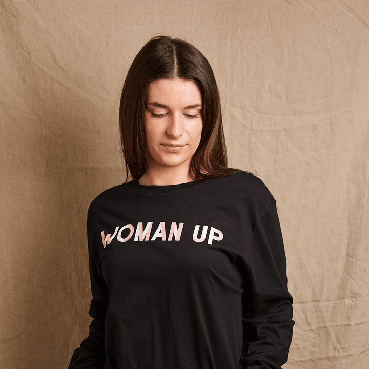 PREORDER - Woman Up Long Sleeve T-shirt in Black - Black & BeechXS