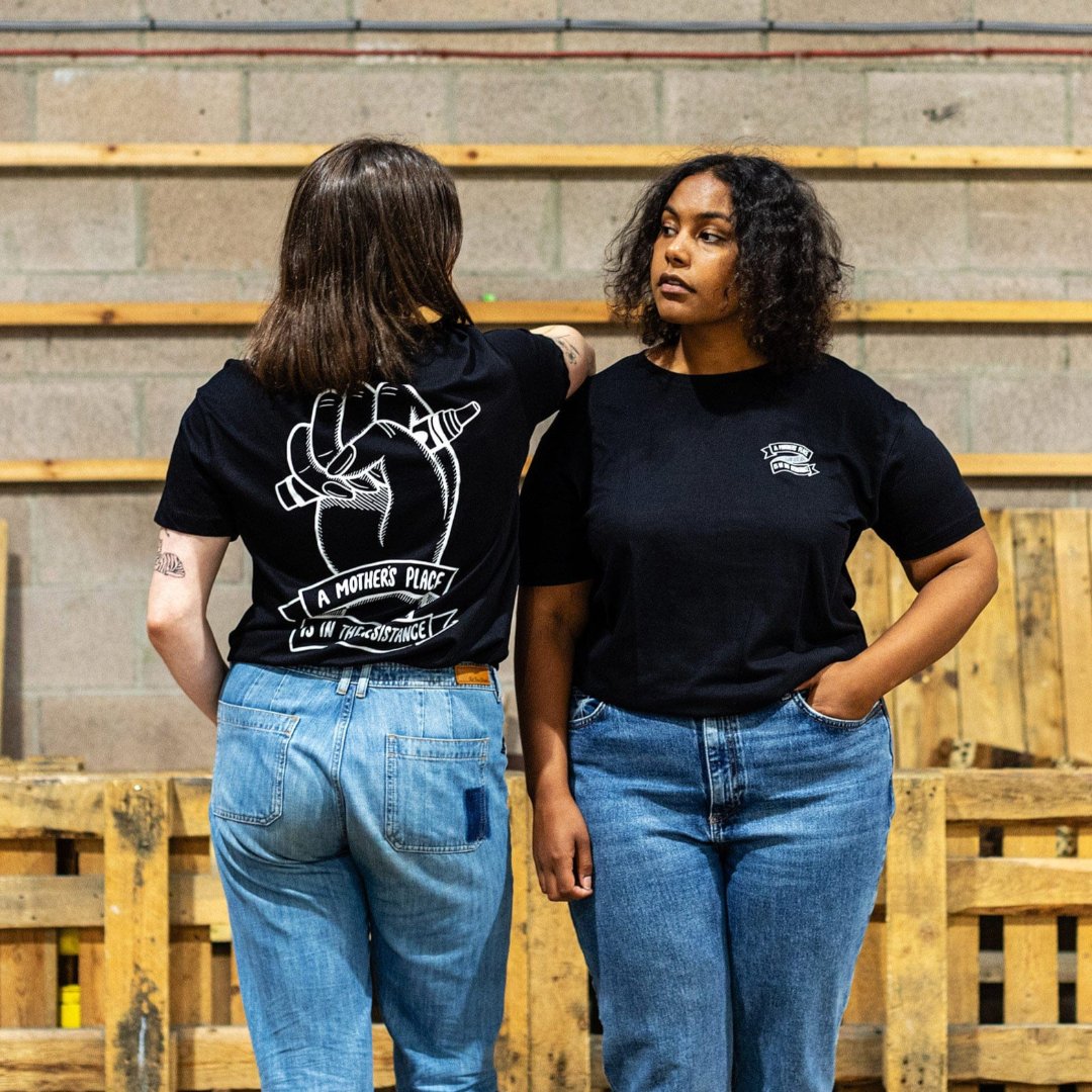 A Mothers Place is in the Resistance Black Tee T-shirts Black & Beech