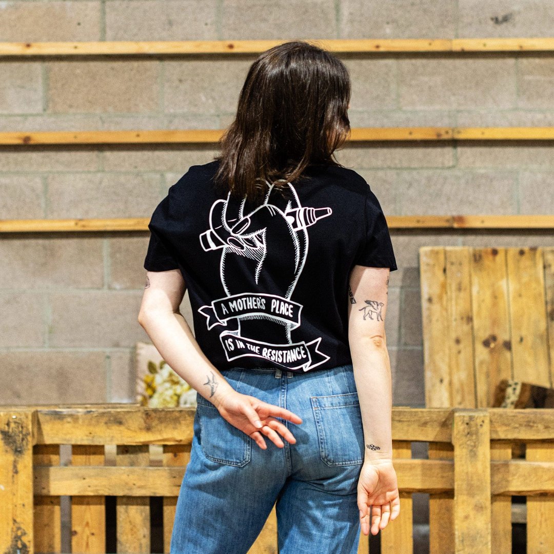 A Mothers Place is in the Resistance Black Tee T-shirts Black & Beech