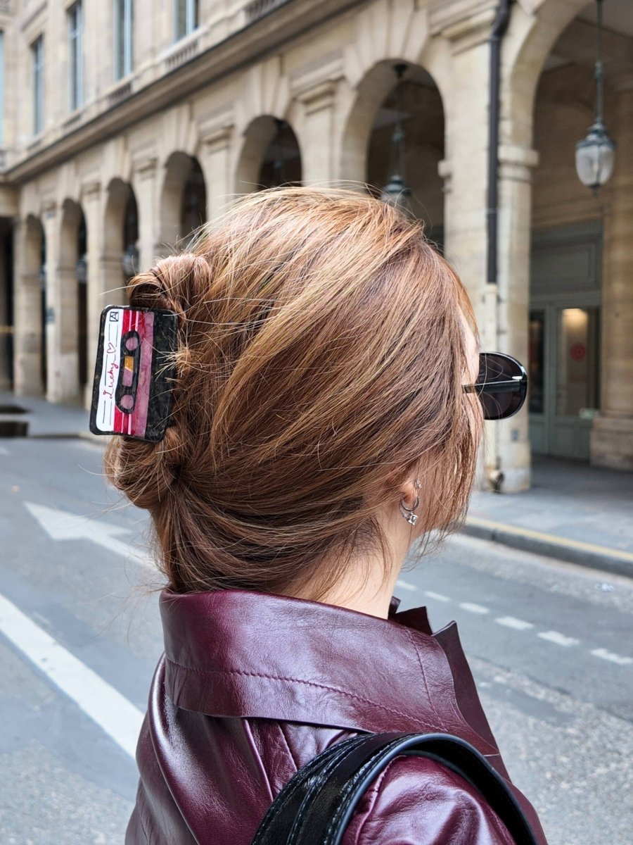 PREORDER - Hand - painted Lucky Cassette Claw Hair Clip - Black & Beech