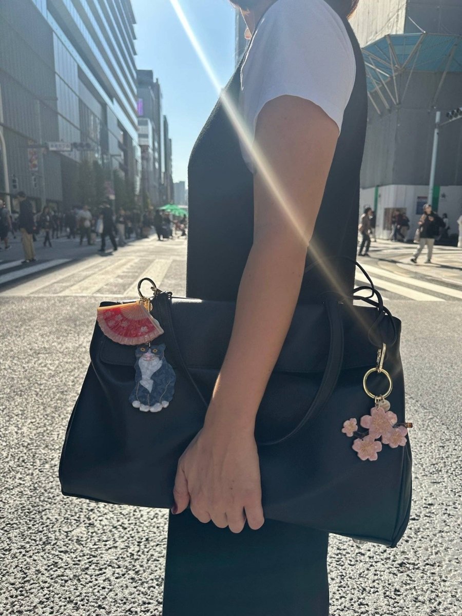 Hand-painted Tuxedo Cat Bag Charm + Keychain | Eco-Friendly - Black &amp; Beech