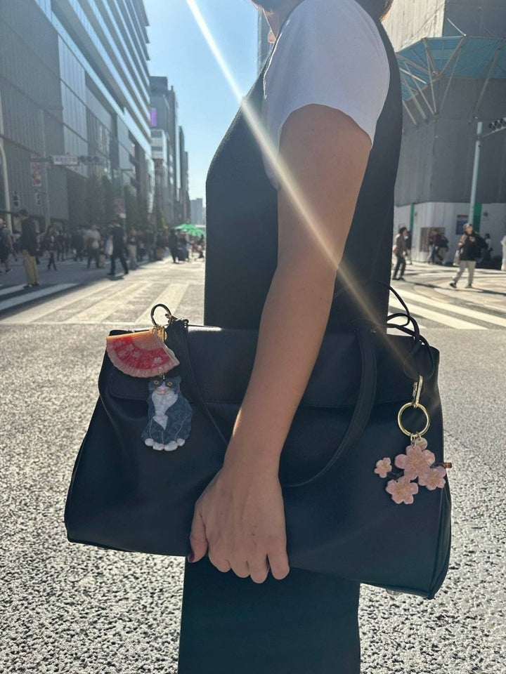 Hand-painted Tuxedo Cat Bag Charm + Keychain | Eco-Friendly - Black &amp; Beech