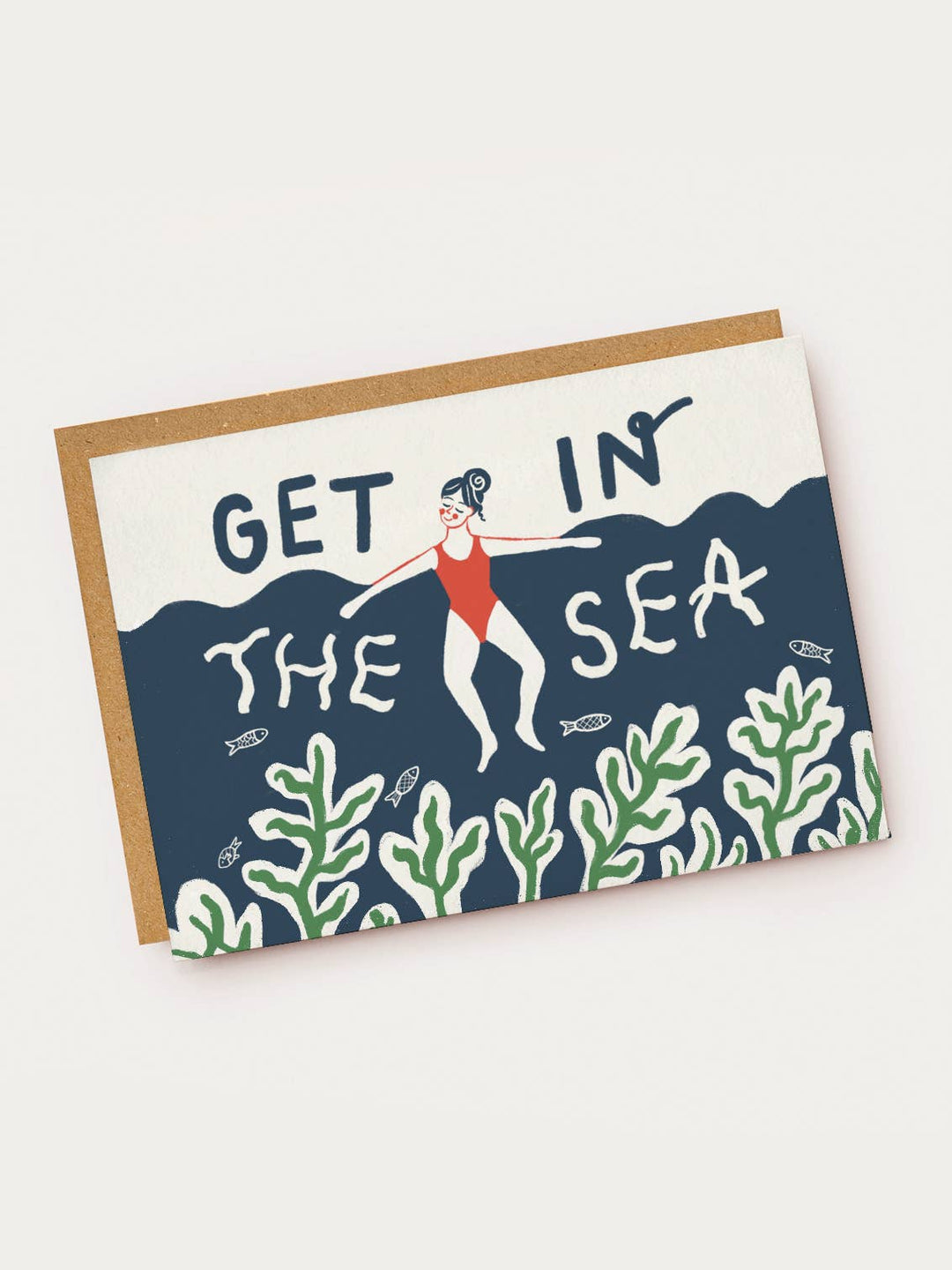 Get In The Sea - Illustrated Swimmer Card - Blank Card - Black & Beech
