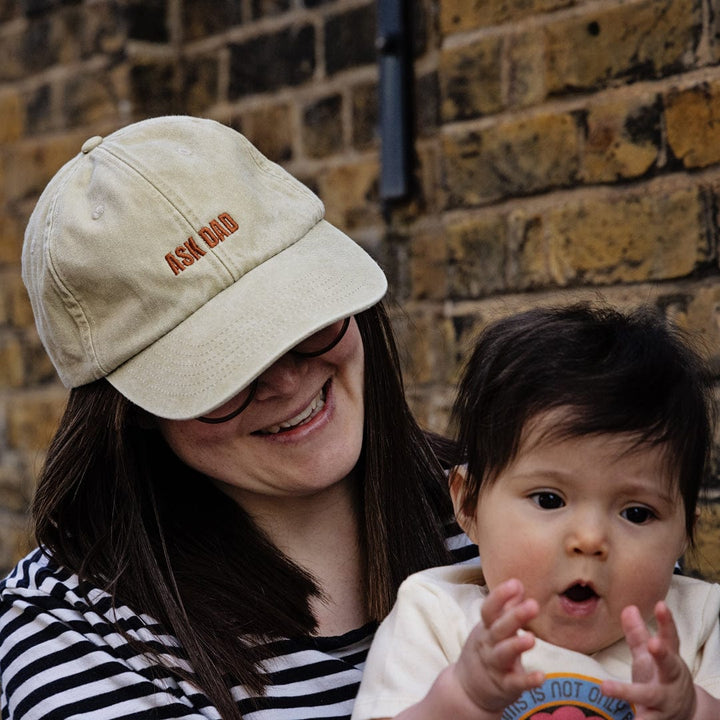 Ask Dad Baseball Cap in Stonewashed Sand baseball cap Black & Beech