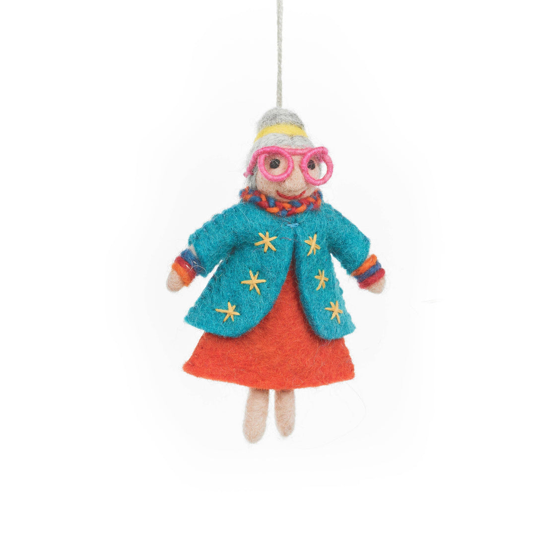 Handmade Felt Groovy Grannies Hanging Decoration: Ethel