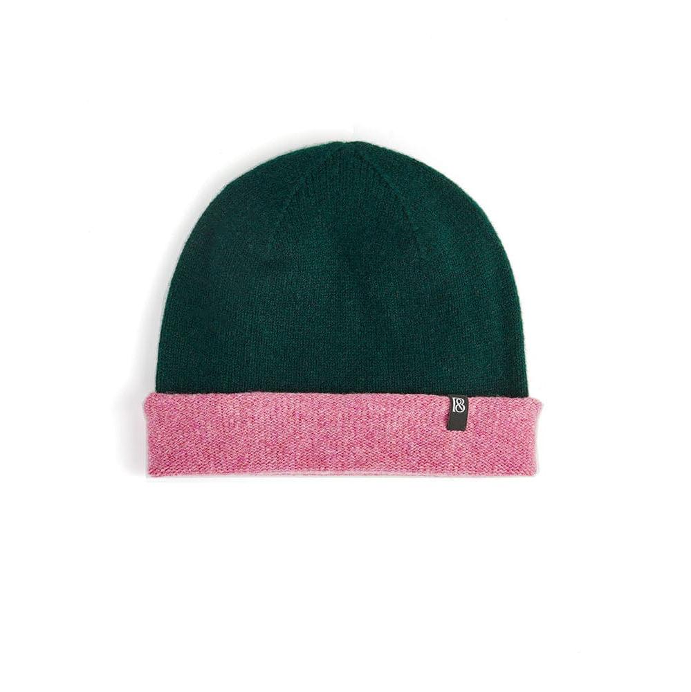 Beanie in Forest Green & French Rose Hats Black & Beech