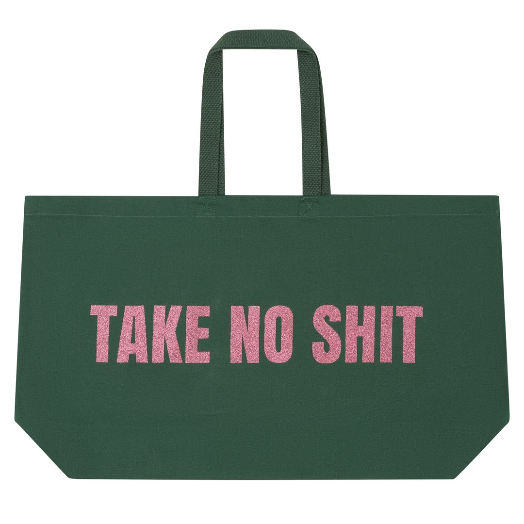 Do No Harm Take No Shit Massive Tote Bag in Bottle Green &amp; Pink