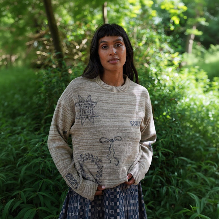 Cross Stitch Jumper in Putty &amp; Midnight - Black &amp; BeechXS