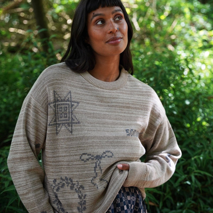 Cross Stitch Jumper in Putty &amp; Midnight - Black &amp; BeechXS