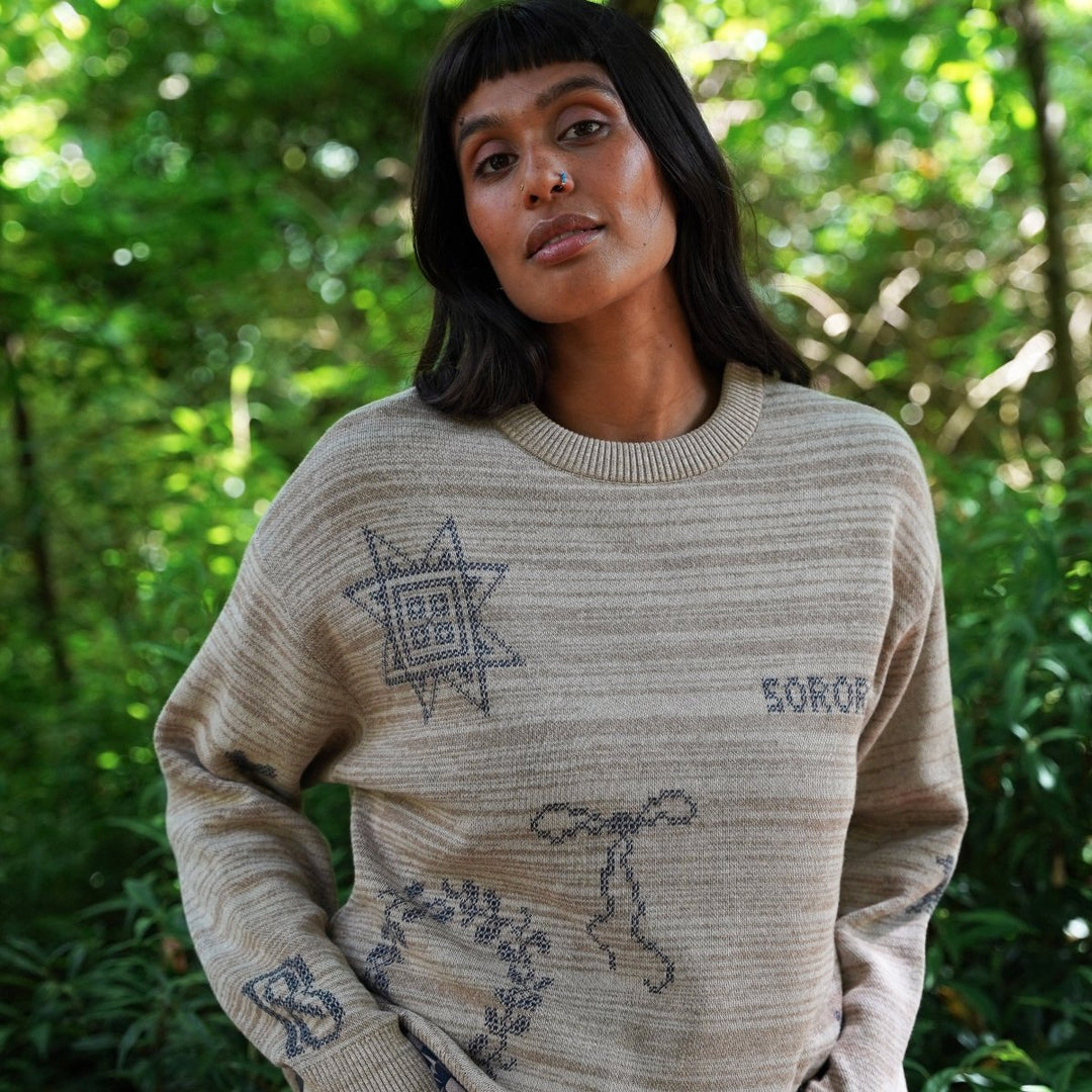 Cross Stitch Jumper in Putty &amp; Midnight - Black &amp; BeechXS