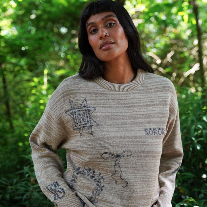 Cross Stitch Jumper in Putty &amp; Midnight - Black &amp; BeechXS